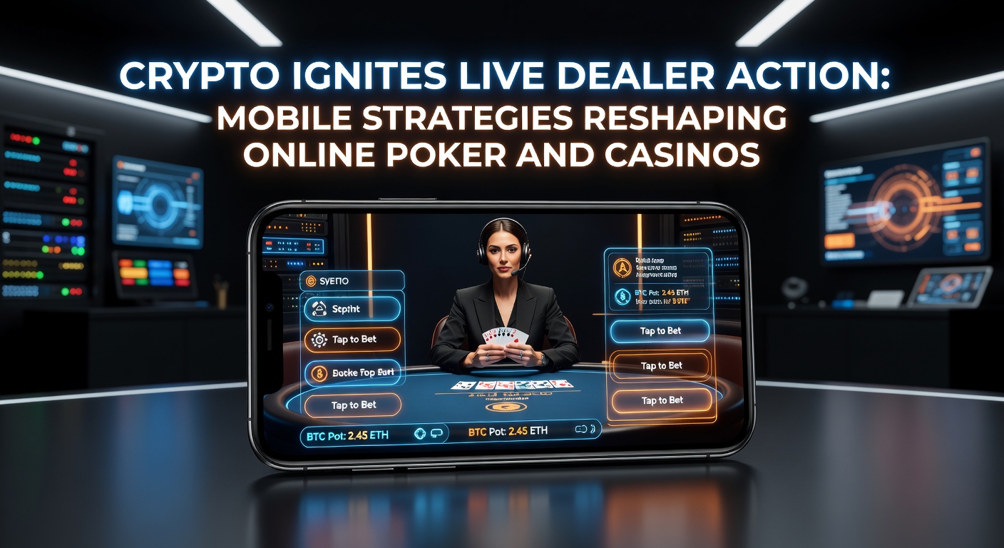 Smartphone screen showing live casino dealer game with crypto wallet interface and mobile betting options, highlighting seamless integration